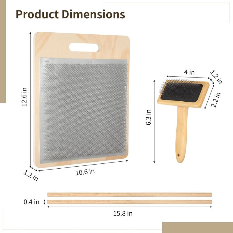 Varku 4 PCS Wool Blending Board Set, Wooden Carding Brush, 2 Wooden Sticks, Felted Wool Carder for DIY Projects, Wool Comb for Mixing - Image 4